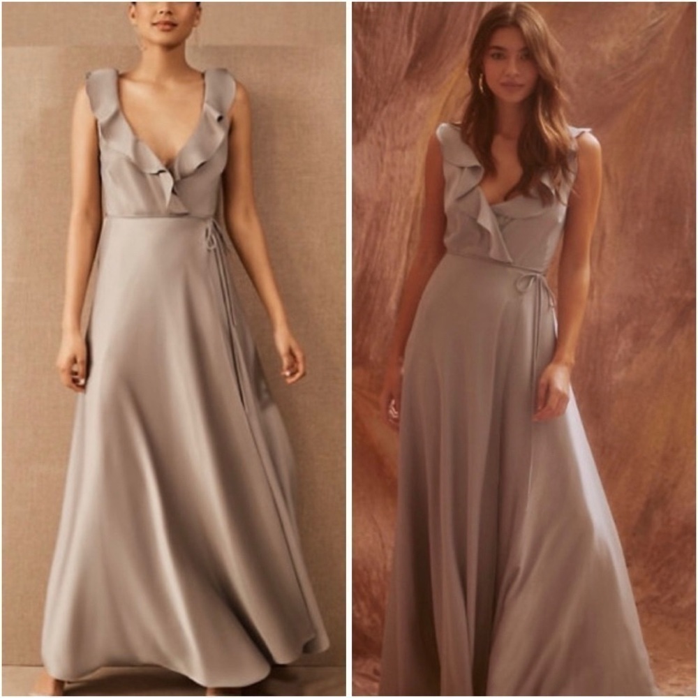 BHLDN Ruffle V-Neck Maxi Dress in Taupe